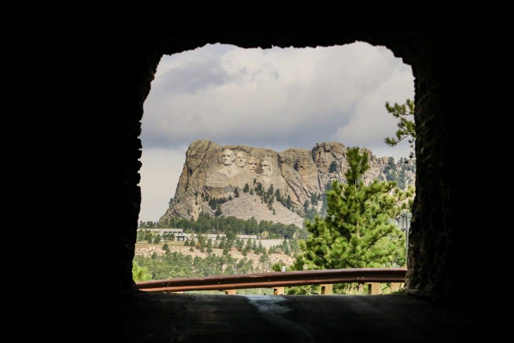 Looking at Mount Rushmore through the tunnel on Iron Mountain Road.