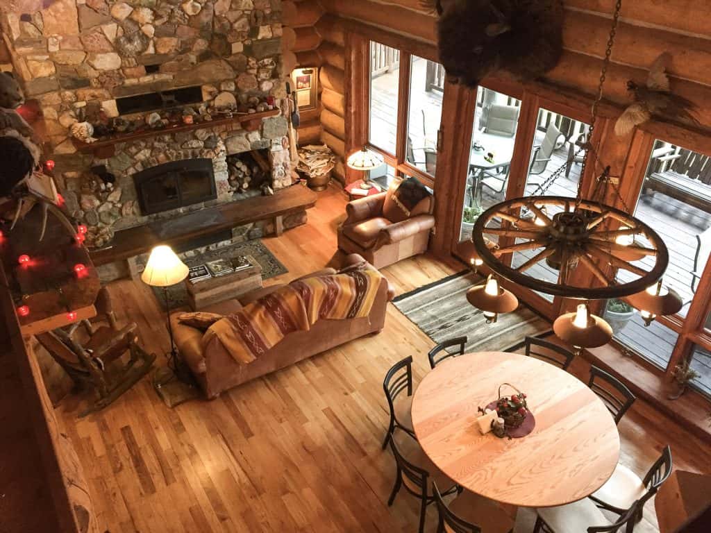 Inside the cozy living room of the Buffalo Rock Lodge B&B.