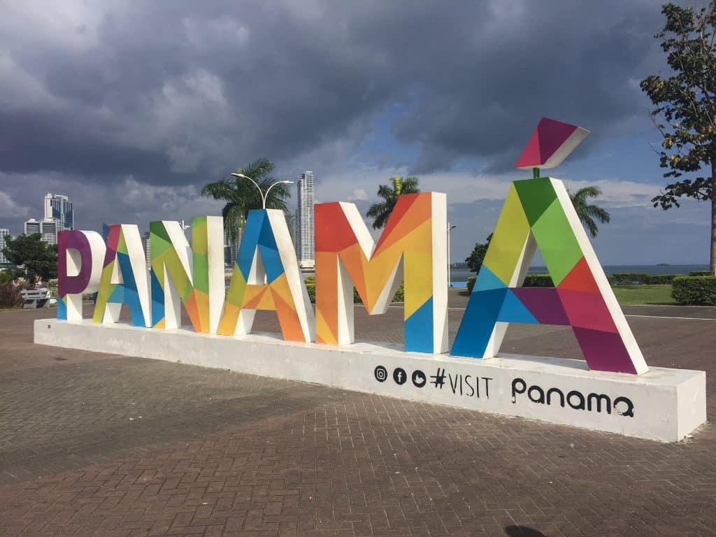 Large and colorful Panama sign along Cinta Costera that is a great photo opportunity.