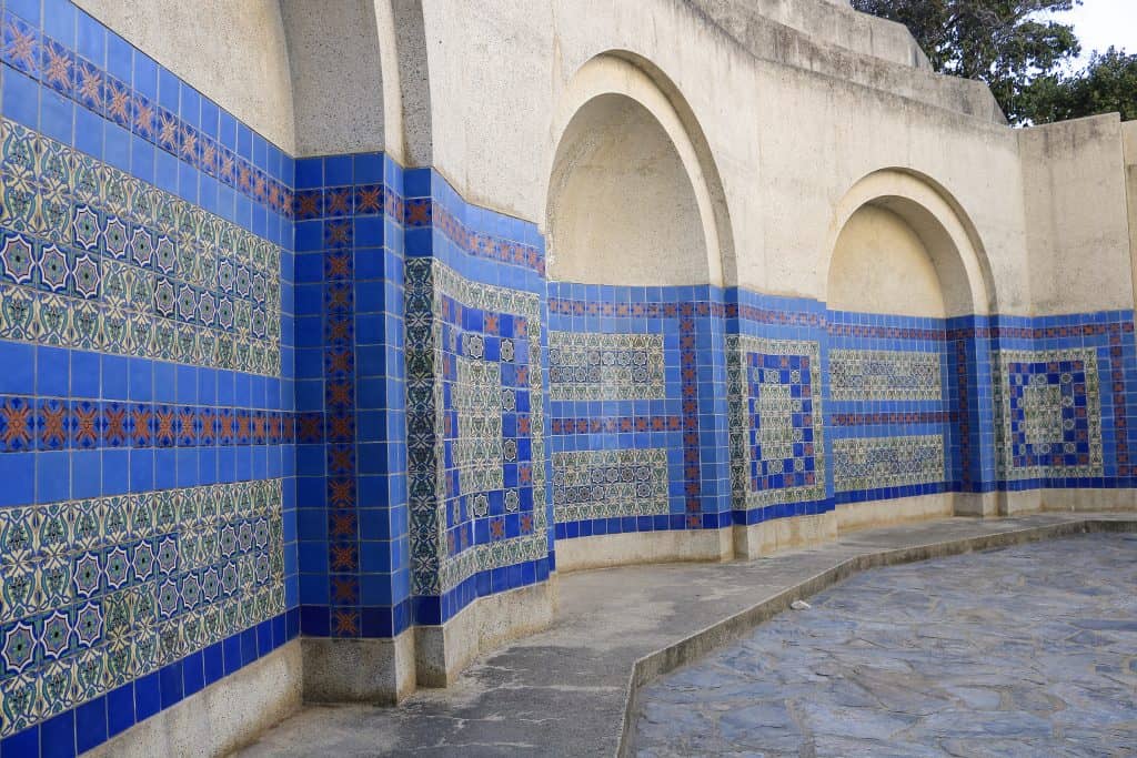 Beautifully decorated blue tiles seen throughout the memorial