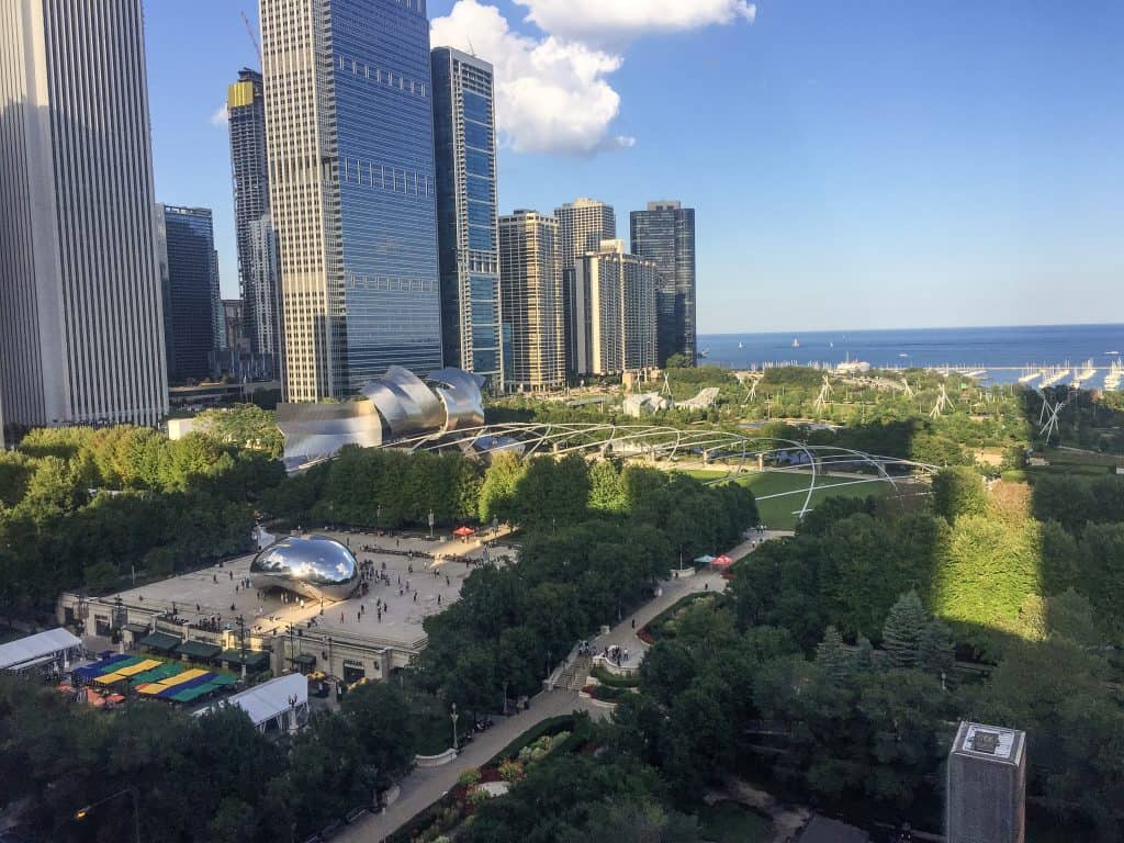 View of Millennial Park and Lake Michigan from rooftop of Cindy's.