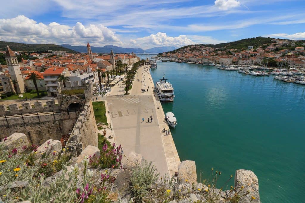 View of Trogir and Adriatic Sea from Kamerlengo Fortress