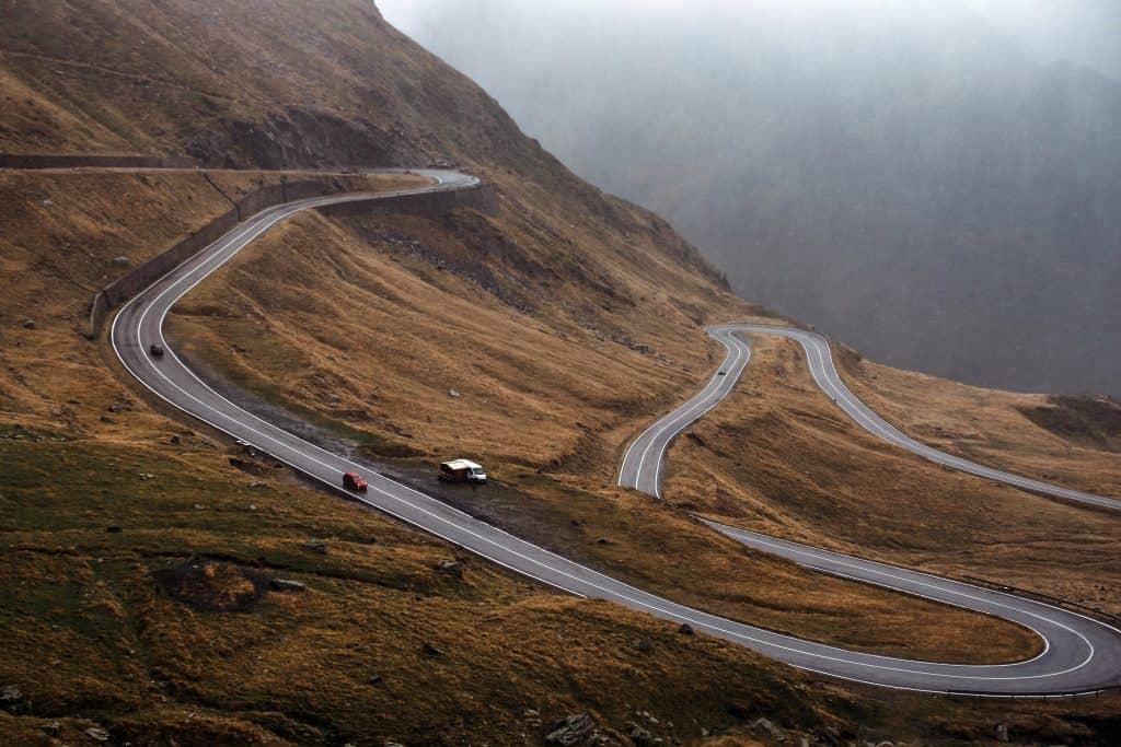 The curving switchbacks of the Transfagarasan Highway