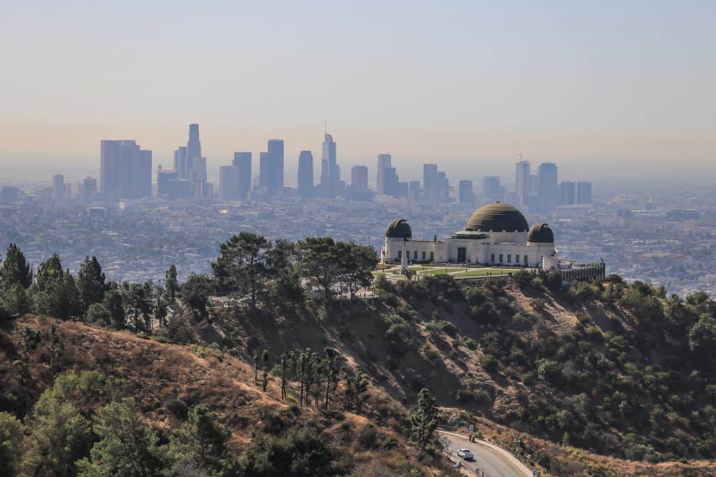 The Griffith Observatory with downtown LA behind it