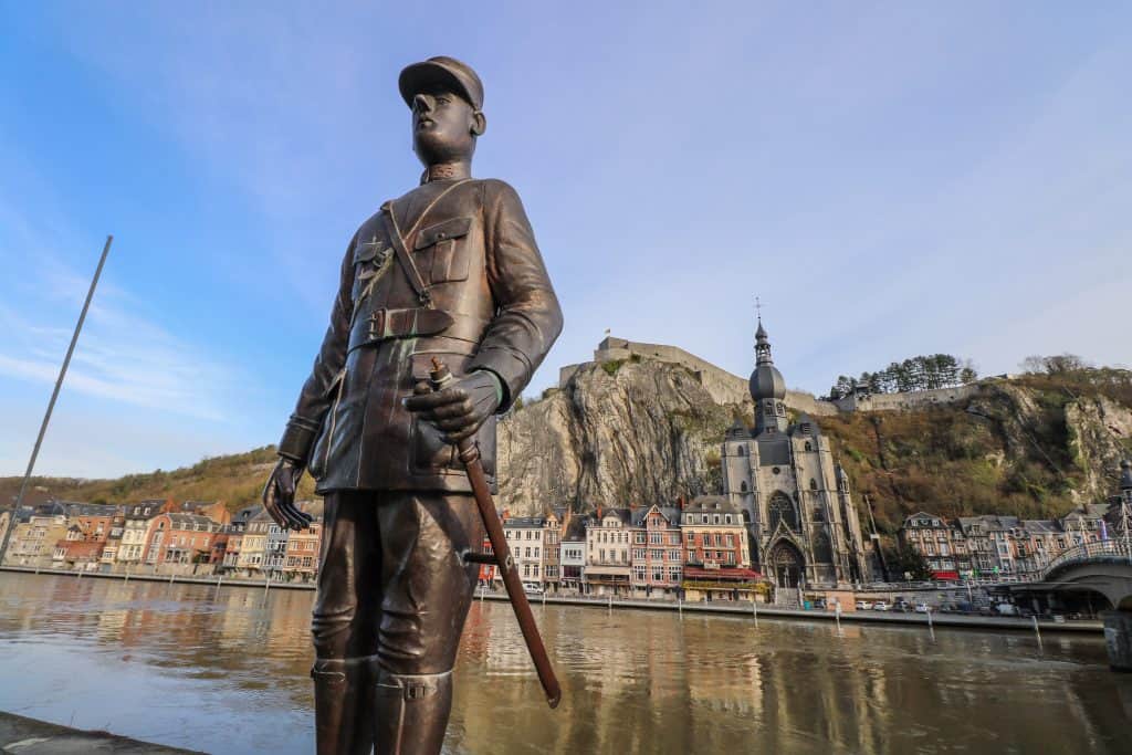 Statue of Charles de Gaulle along the Meuse River