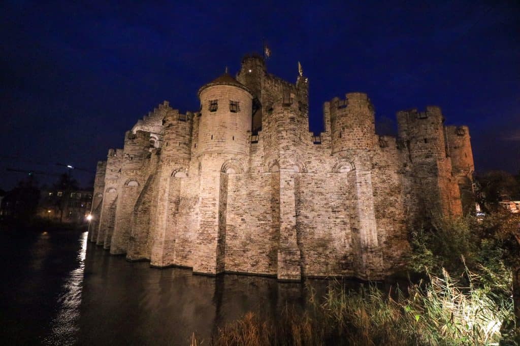 The first sight of the Gravensteen Castle lit up at night I was in awe...