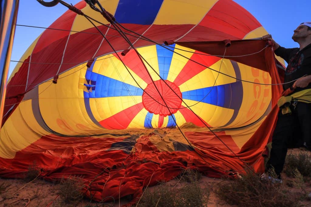 Close up view of the balloon filling with air