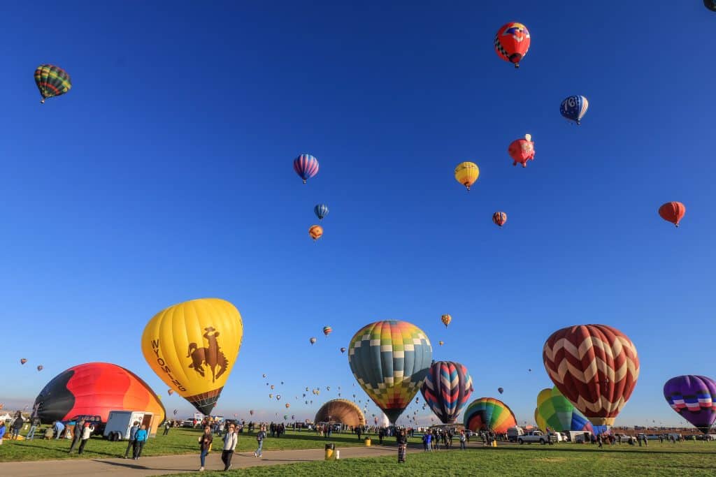 The hot air balloons are a vibrant array of colors!
