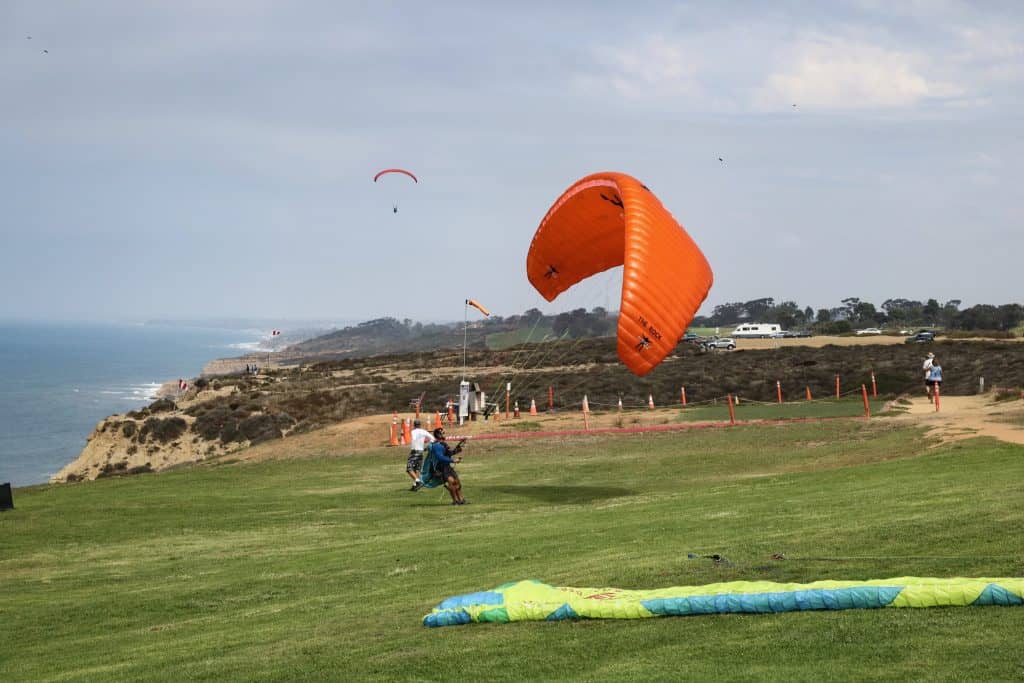 Paraglider getting ready to take flight at Torrey Pines Gliderport.
