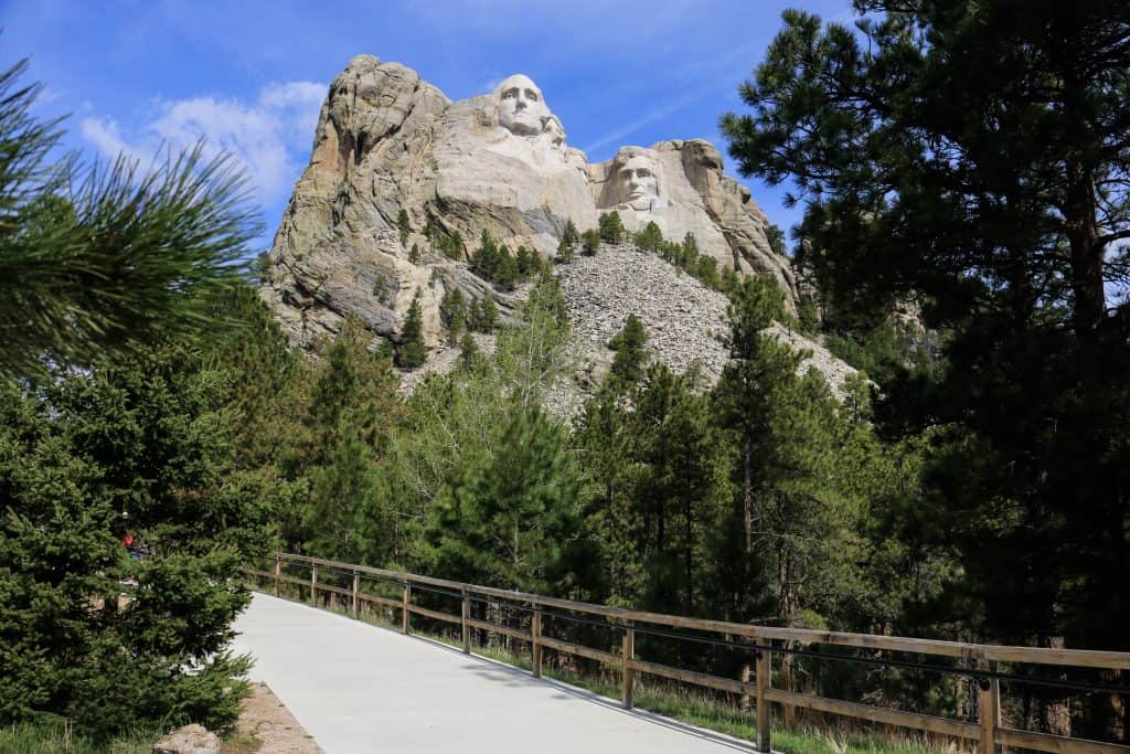 View of Mount Rushmore from the Presidential Loop path in Keystone, South Dakota.