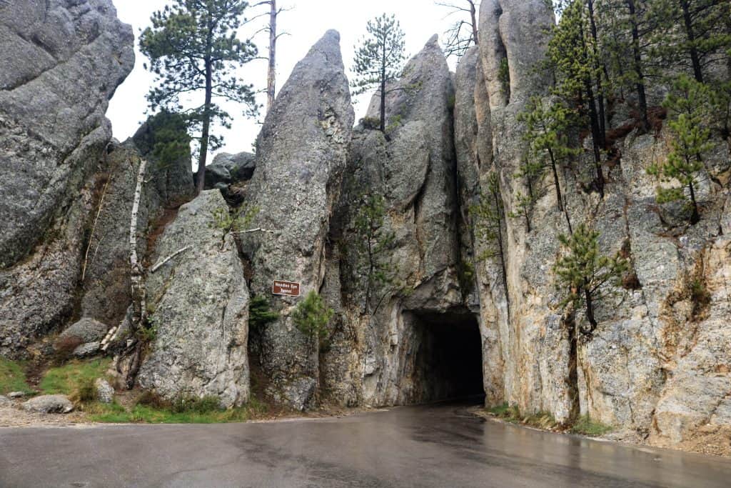 Entering the tunnel on the Needles Highway to see the famous rock spire, The Needle's Eye.