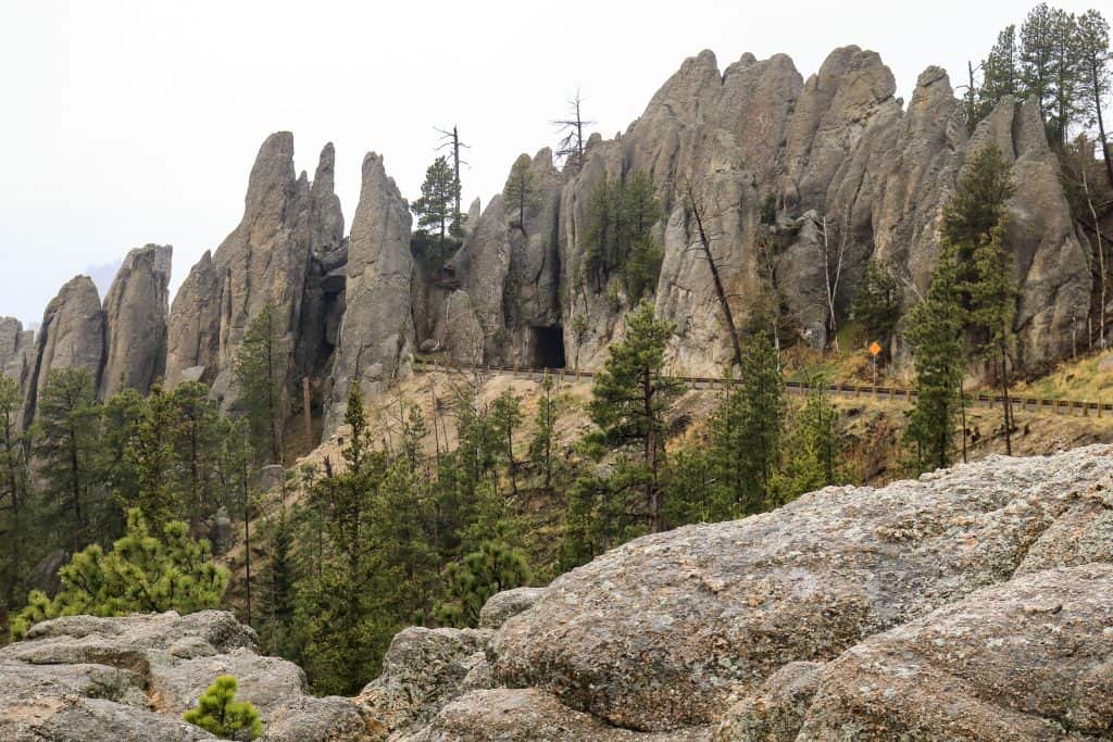 Driving the winding Needles Highway in Custer State Park in South Dakota.