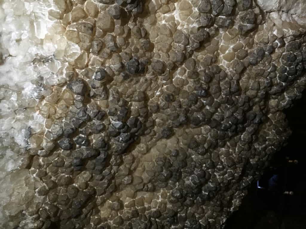 A close up of calcite crystal formation inside the underground caves at the Jewel Cave National Monument near Custer, South Dakota.