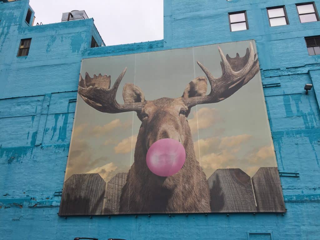 The Moose Bubblegum Bubble art mural in the Wabash Art Corridor.