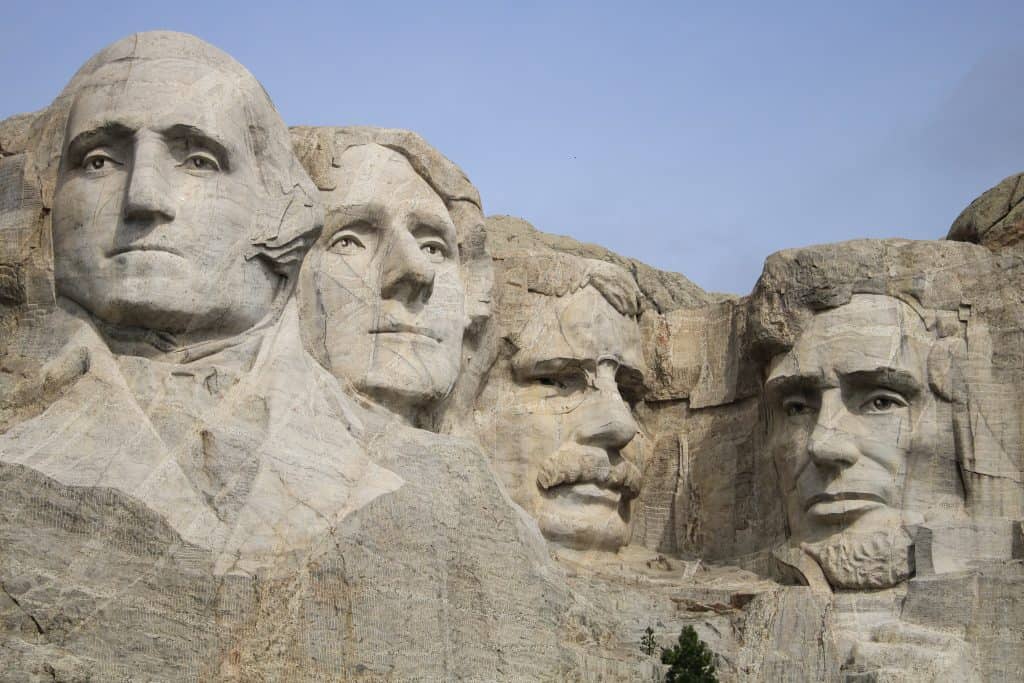 The four Mount Rushmore presidents up close and personal at Mount Rushmore monument in South Dakota.
