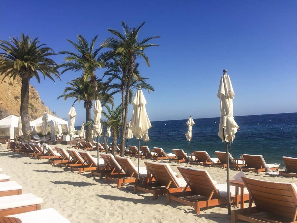Chaise loungers at the Descanso Beach Club
