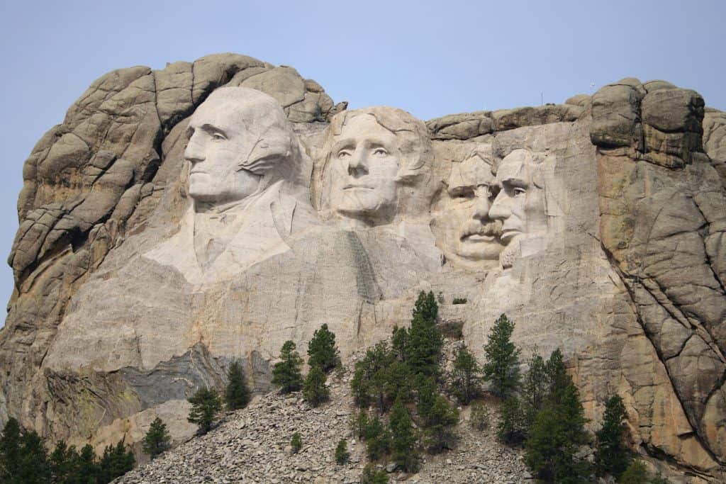 The founding fathers of the U.S. carved in the hillside known as Mount Rushmore in South Dakota.