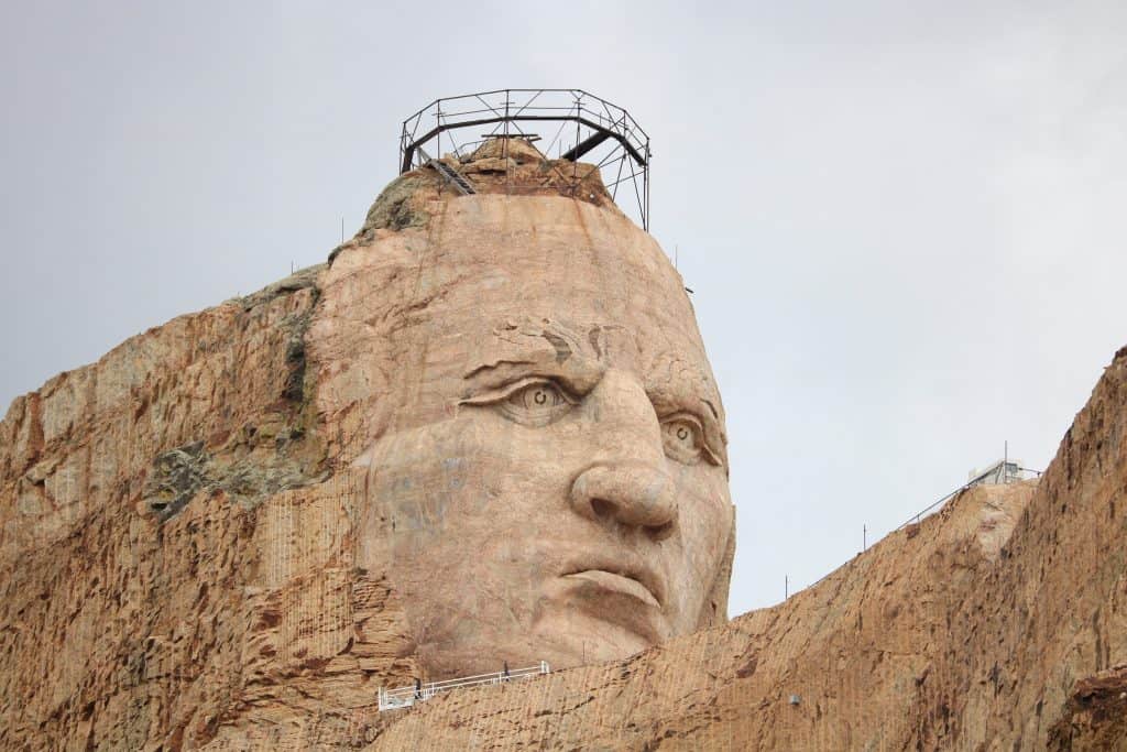 Close-up view of Crazy Horse's face at the Crazy Horse Memorial in South Dakota.