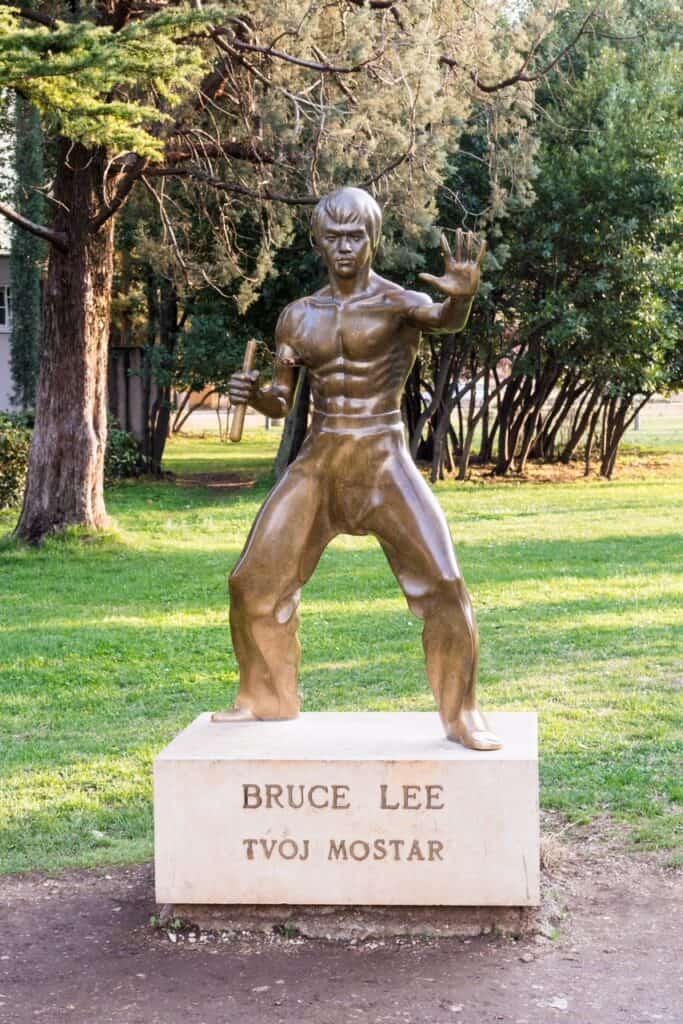 Bruce Lee Monument in a park in Mostar, Bosnia and Herzegovina.
