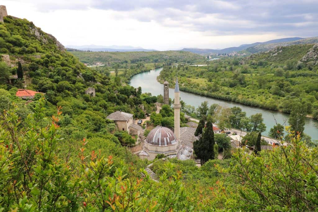 View of the mosque and Neretva River in Pocitlej