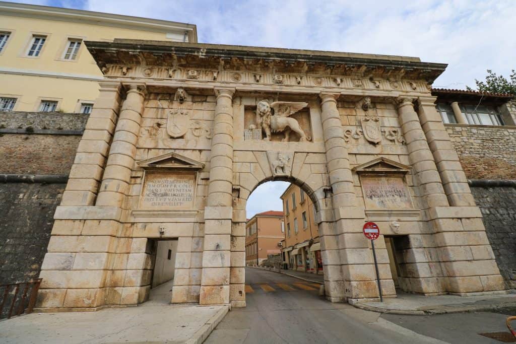 Land Gate with its beautiful stone carved entrance to the Old Town of Zadar.