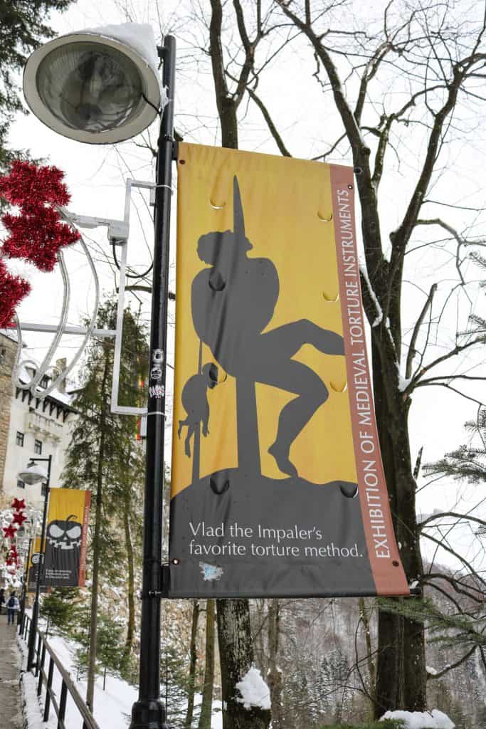 A sign shows what Vlad the Impaler did to torture his victims