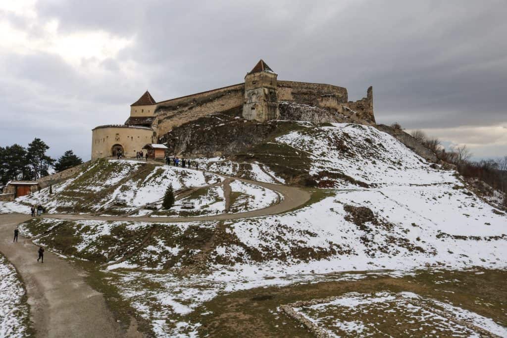 Rasnov Fortress perched up on the hill 