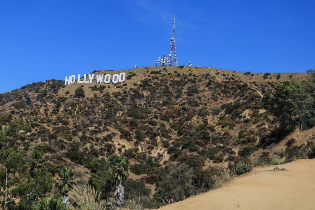 The Hollywood Sign up on Mount Lee in Los Angeles.