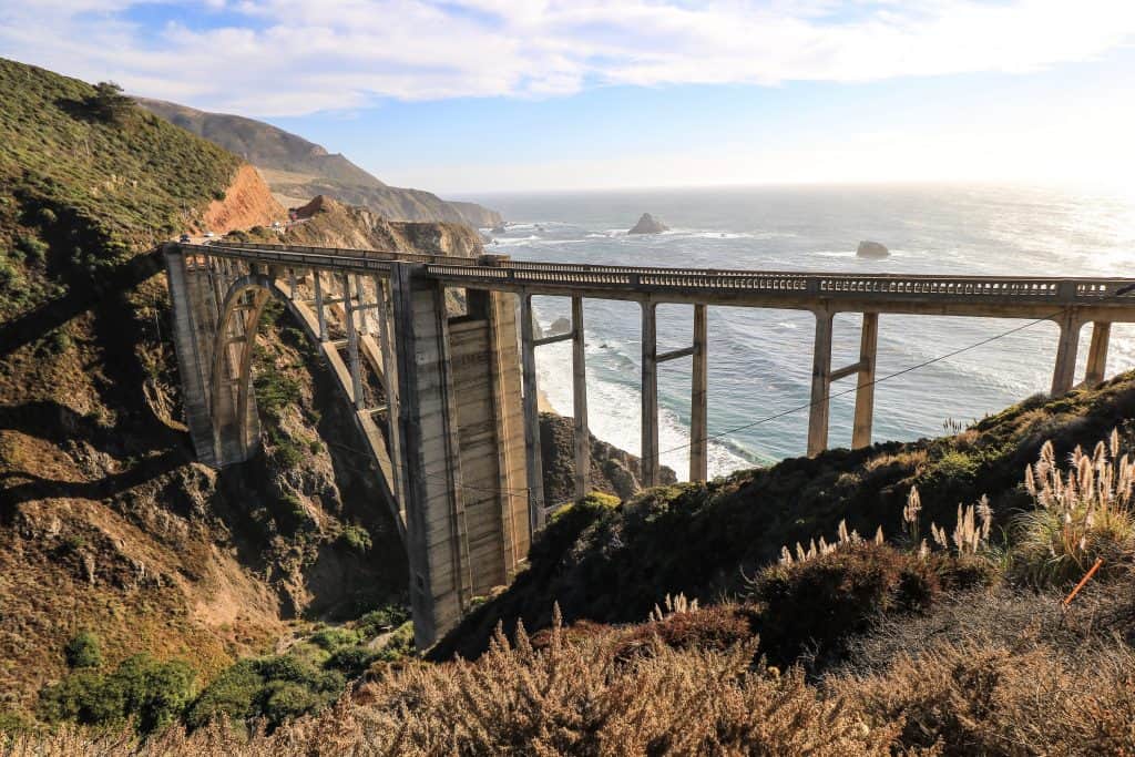 View of Bixby Creek Bridge from parking area on east side of Hwy 1