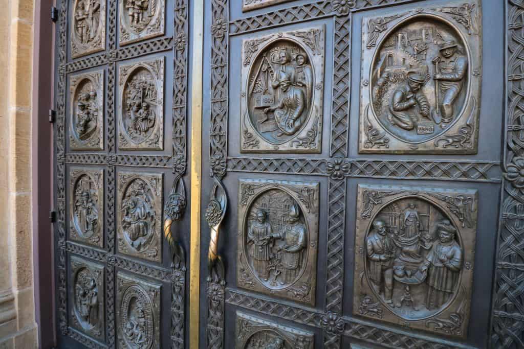 Intricate carved doors of St. Francis Cathedral
