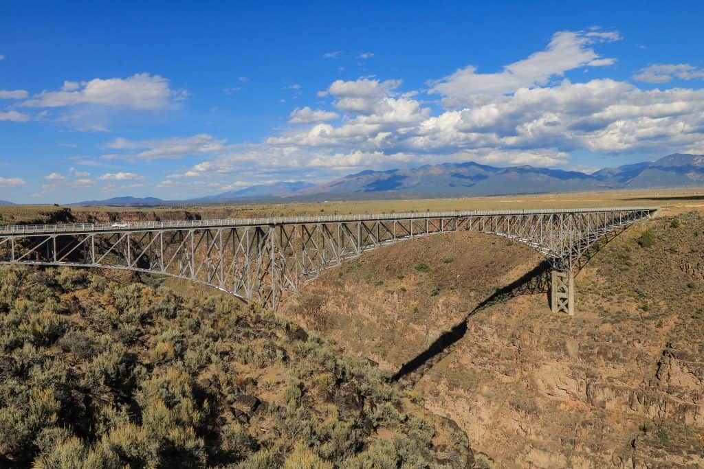 The gorgeous long-span steel bridge over the Rio Grande River where you can walk across for better views of the river and canyon below.