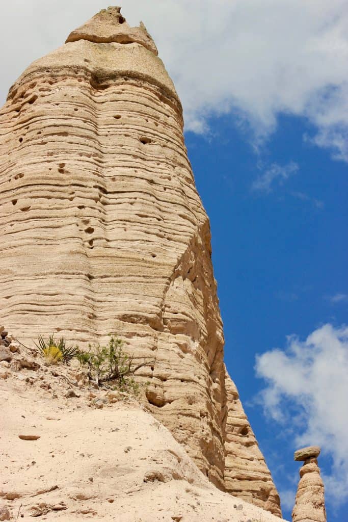 A close up view of a cone rock formation which is so unusual and beautiful to see at Tent Rocks National Monument.