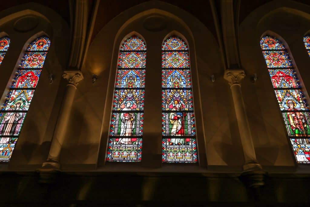 The beautiful stained glass gives the Leffe museum tons of character!