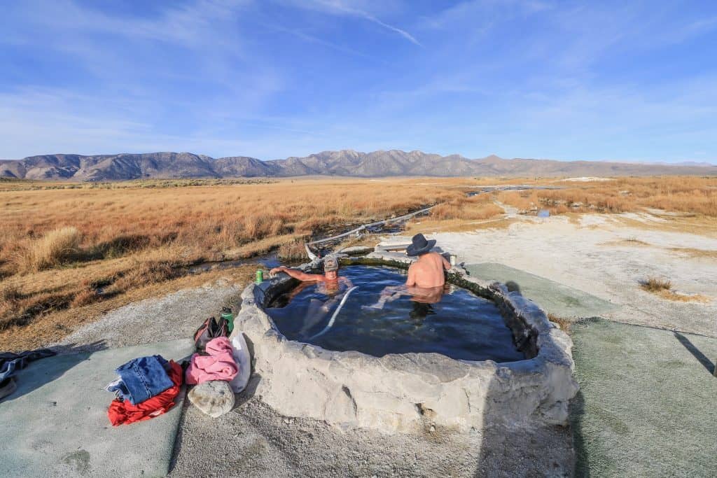Pulkey's Pool is one of the clothing optional hot springs but it is a very scenic spot with direct view of the mountain range in the distance.
