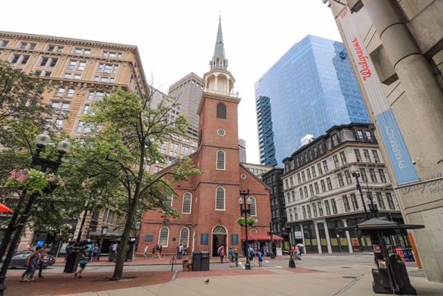 The Old South Meeting House is one of the 16 stops on the Boston Freedom Trail in Boston, Massachusetts.