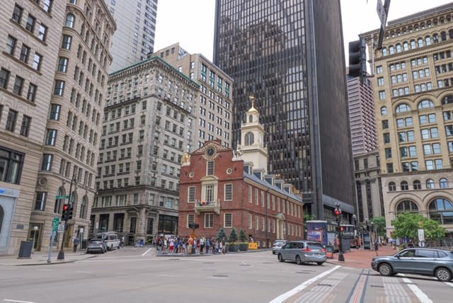 The Old State House nestled among the modern buildings of Boston