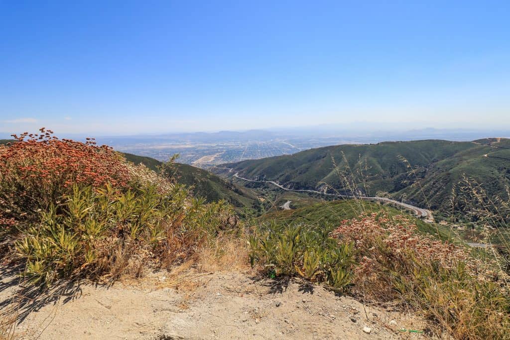 View looking down at San Bernardino Valley while driving up the mountain