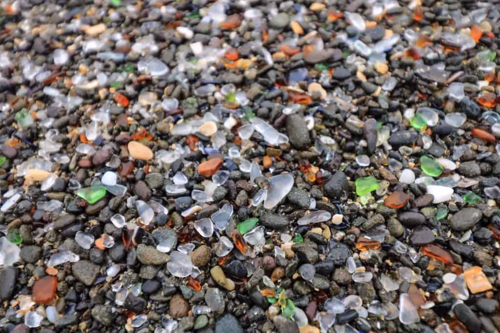 Closeup view of the glass pebbles