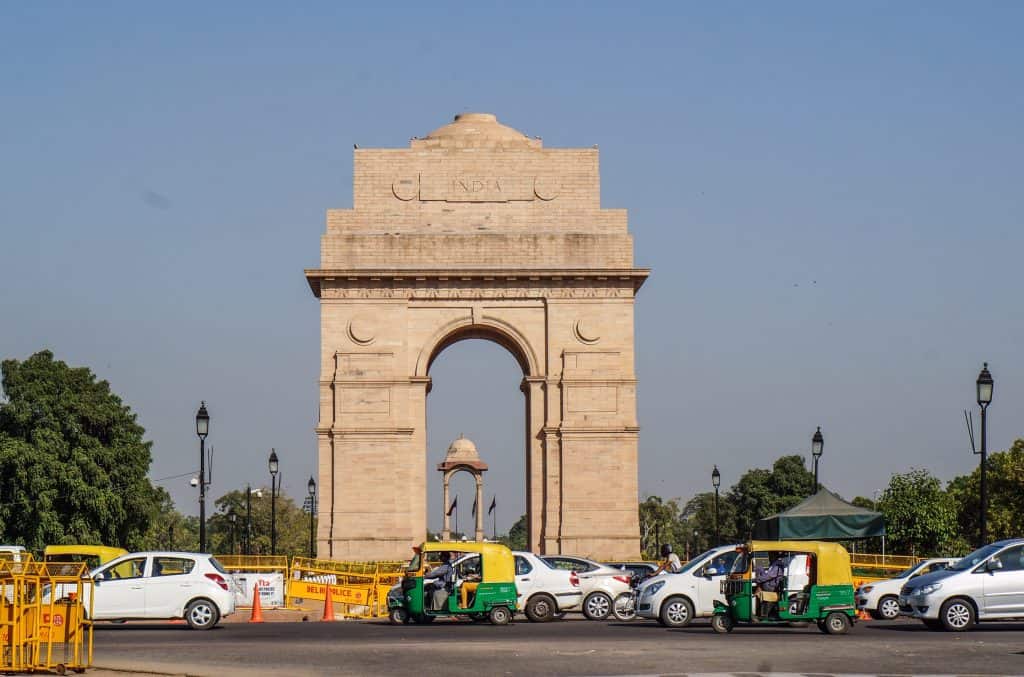 India Gate is a tall arched monument and a dedicated memorial to fallen Indian soldiers and made of tan sandstone and resembling similarities with the Arc de Triomphe in Paris