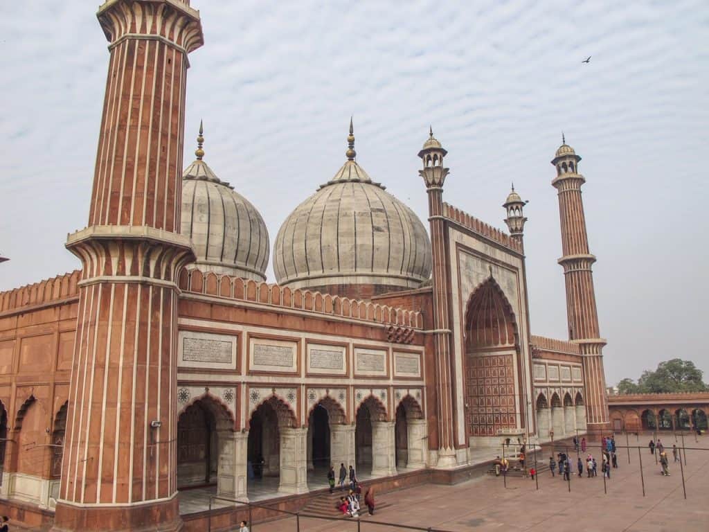 A photo of Jama Masjid mosque with its domes and minaret towers