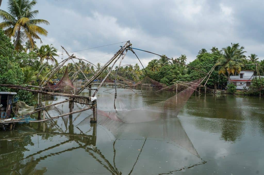 Several Chinese cantilevered fishing nets in Kerala