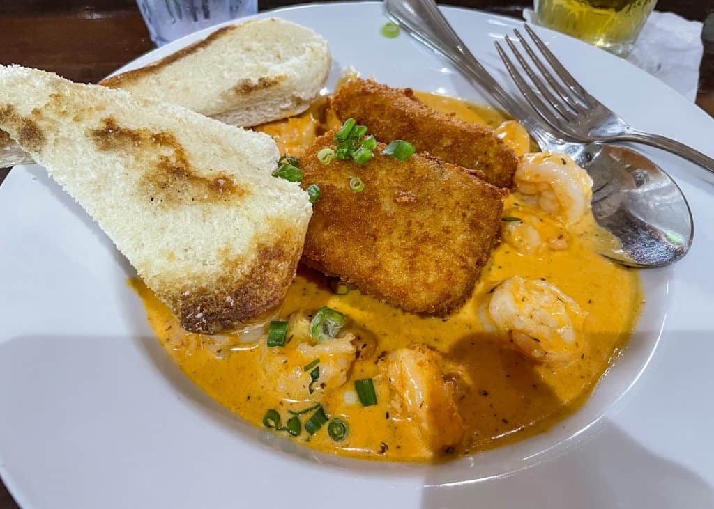 Yummy shrimp and grit cakes at GT On The Bay in Orange Beach, Alabama.