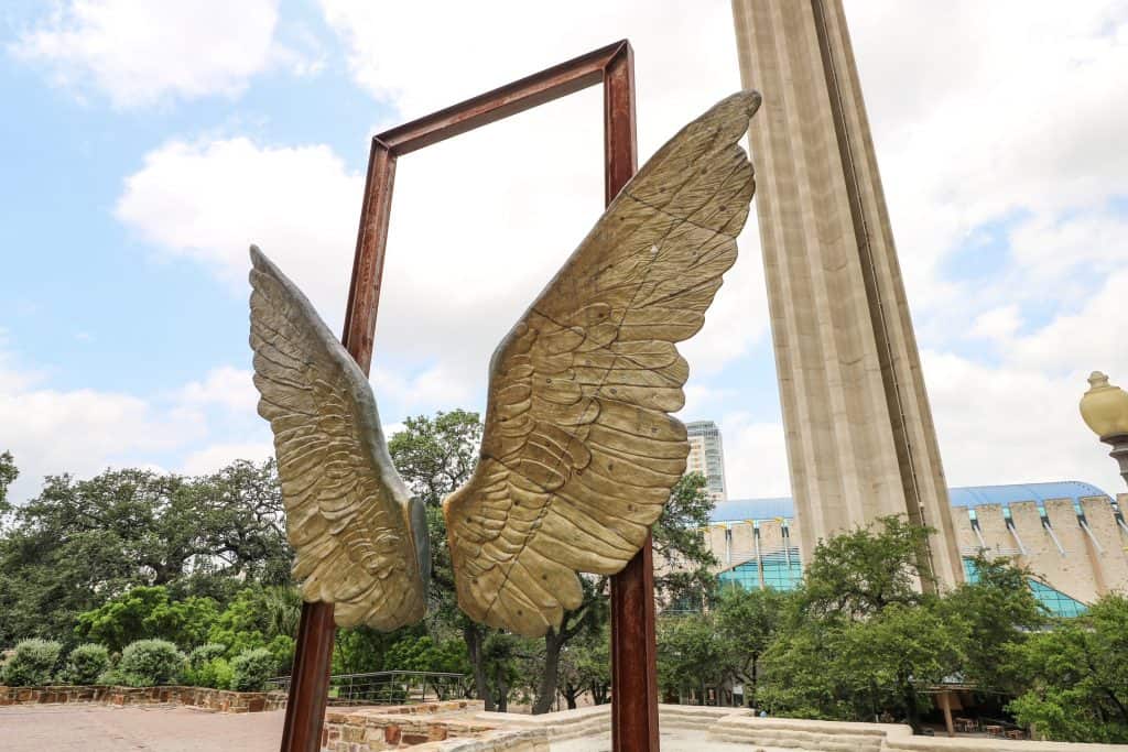 A close up view of the Hemisfair wings that you can pose in front of for photos.