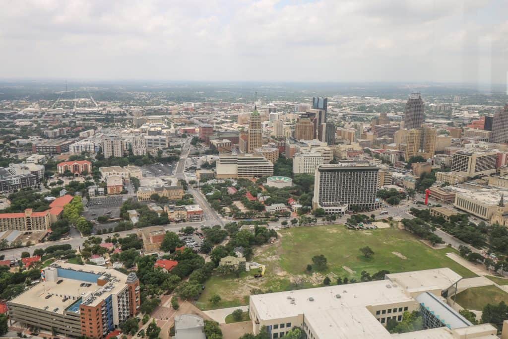 View of downtown San Antonio from the top of the Tower of the Americas.