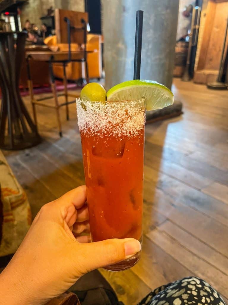 Sipping on a spicy Bloody Mary at the Sternewirth Tavern in Hotel Emma.
