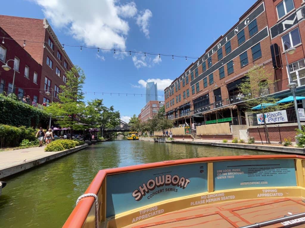 Cruising along the Bricktown Canal on a water taxi tour.
