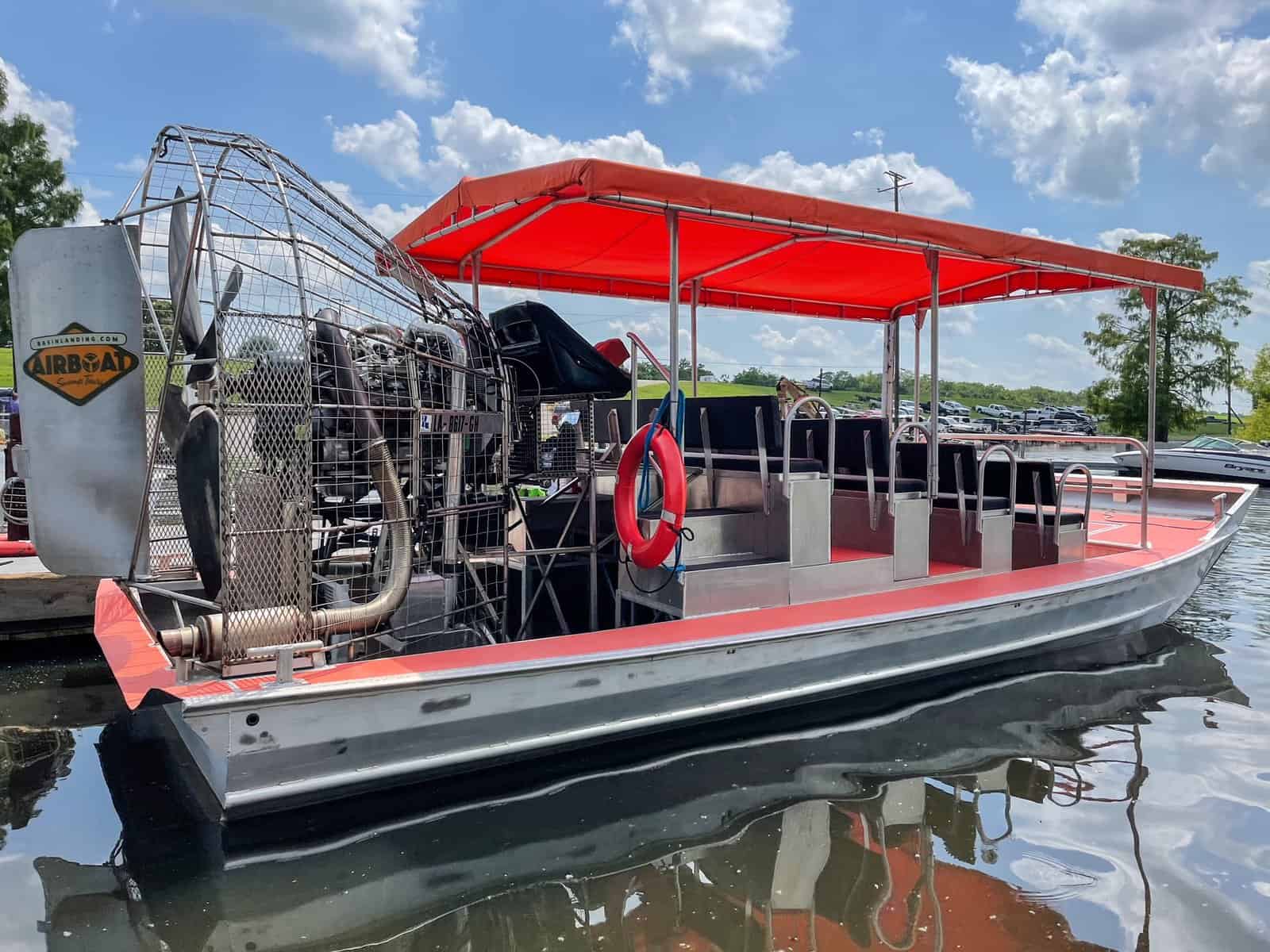 An airboat getting ready to go out on the Atchafalaya Basin swamp.