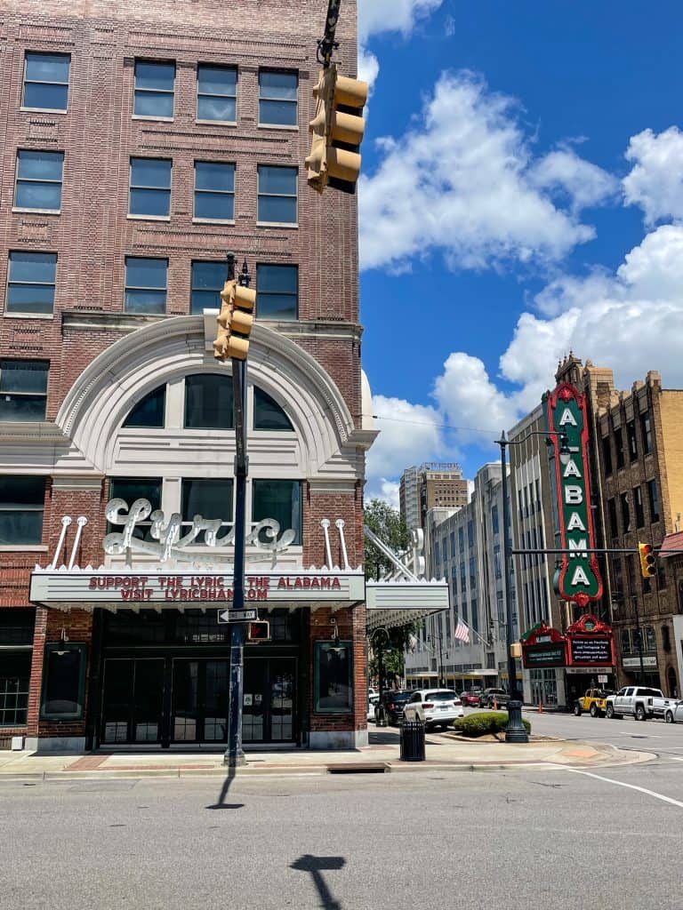 The Lyric Theatre with the Alabama Theatre in the background, both in the Theatre District.