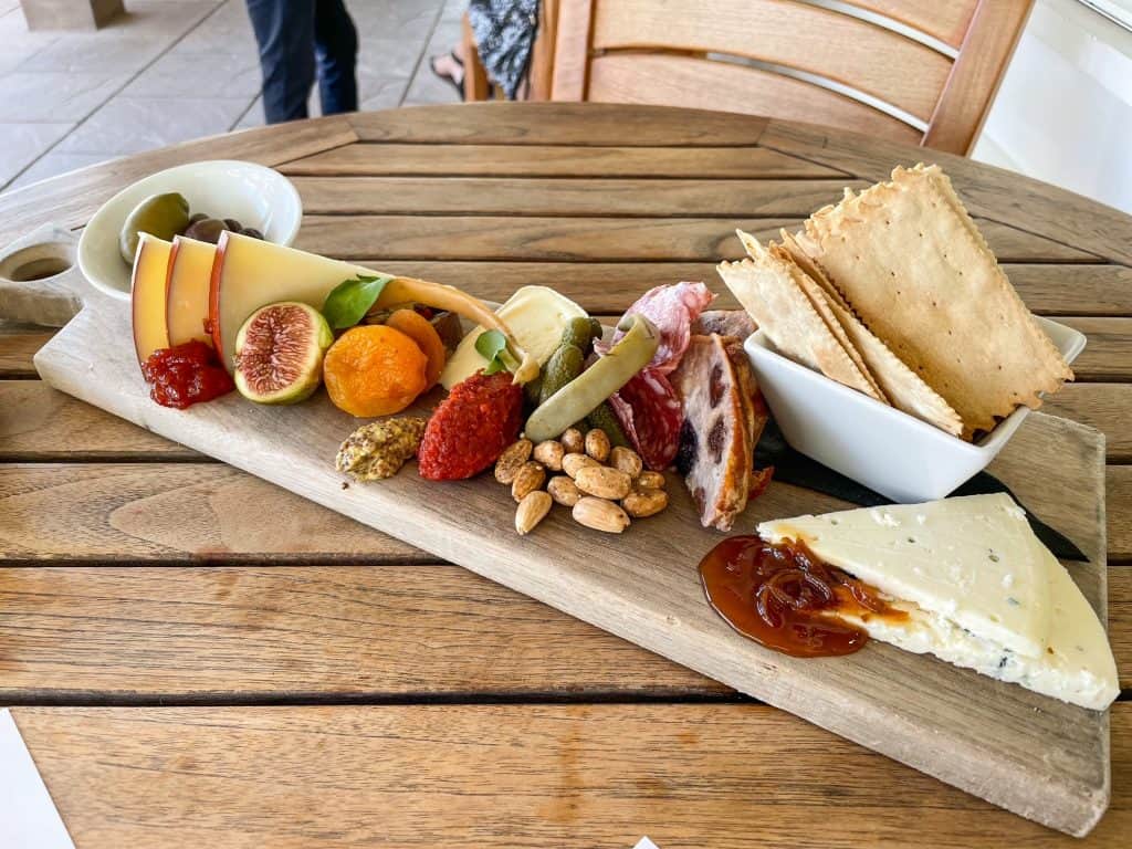 A delicious cheese and charcuterie board.