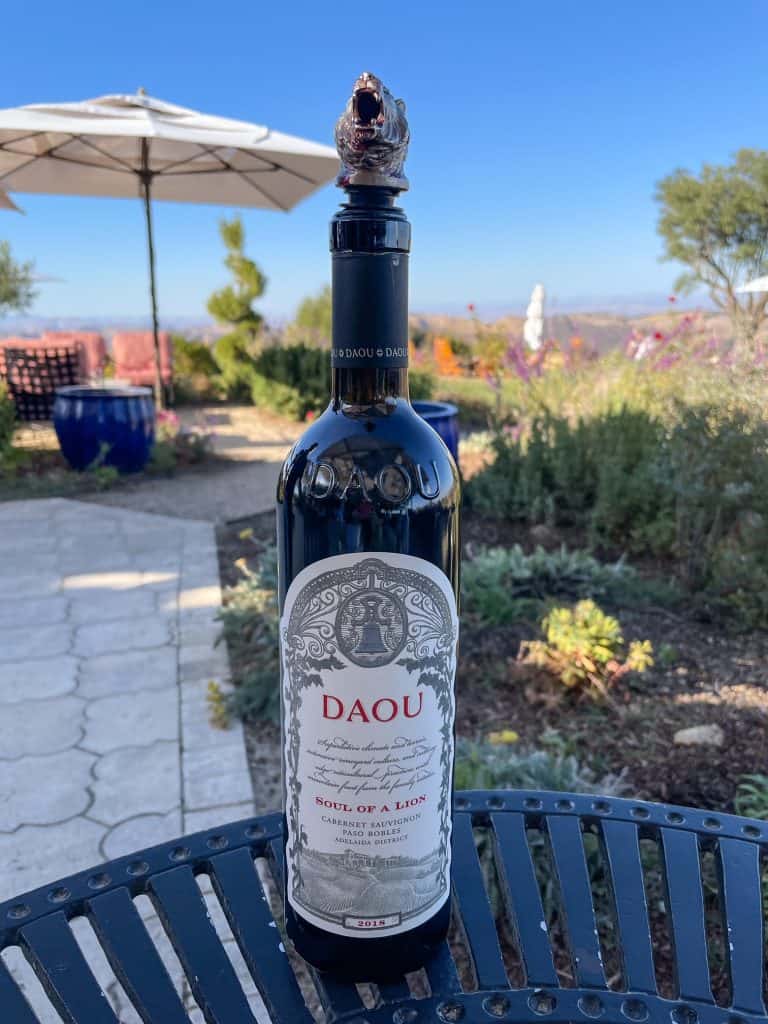 A bottle of Soul of the Lion a spectacular red wine at DAOU.
